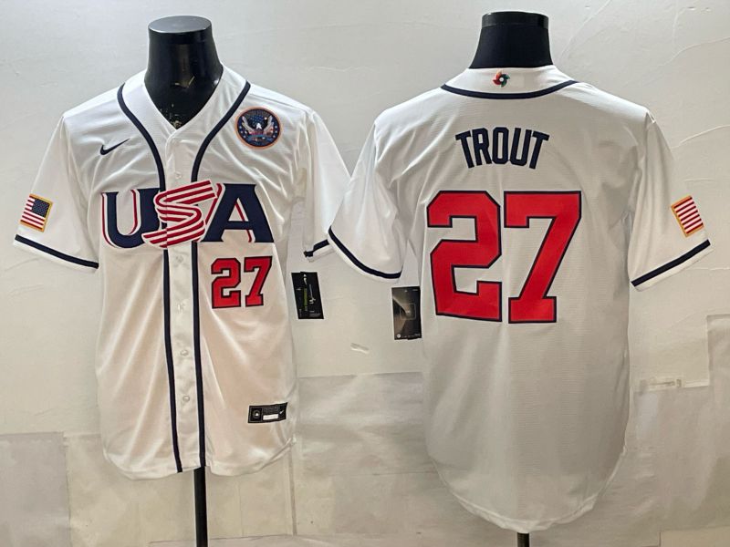 Men 2026 World Cub USA #27 Trout White Game Nike MLB Jersey style 006->more jerseys->MLB Jersey
